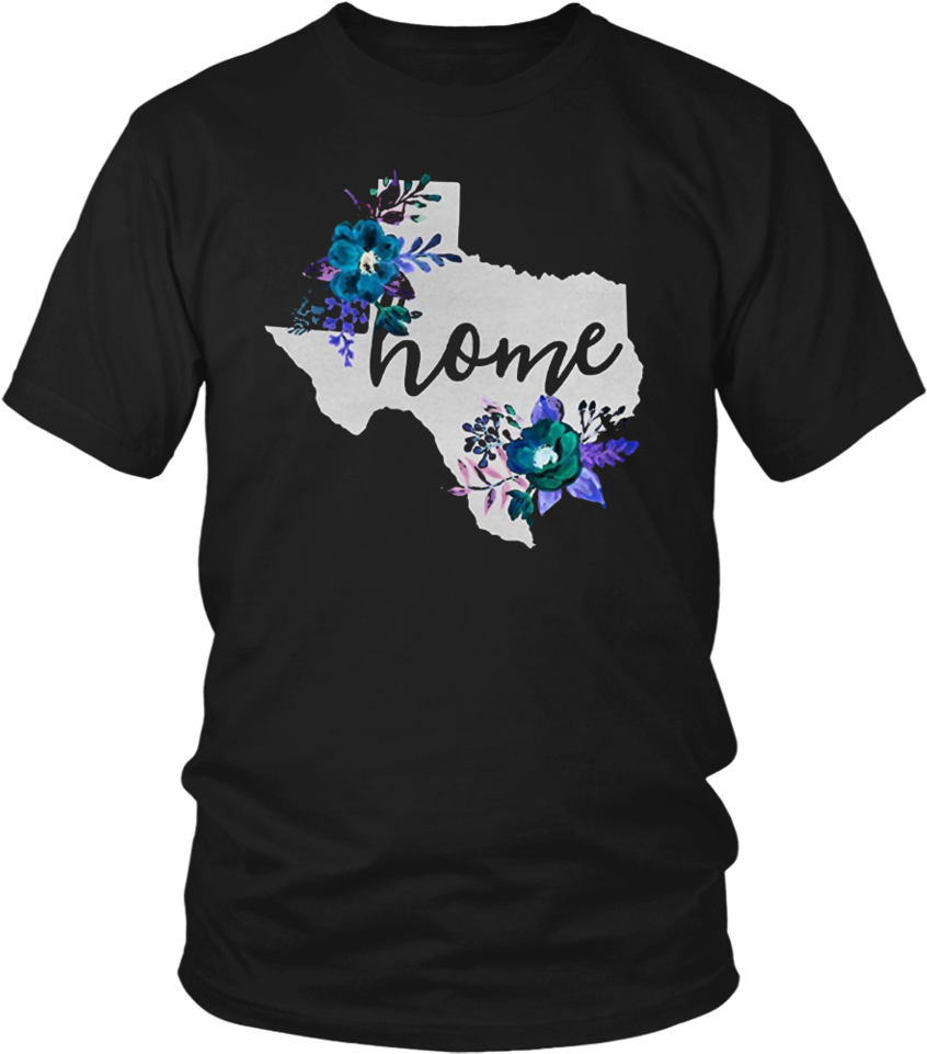 Texas Home Chalkboard Watercolor Flowers State T-shirt - Shirt (960x960), Png Download