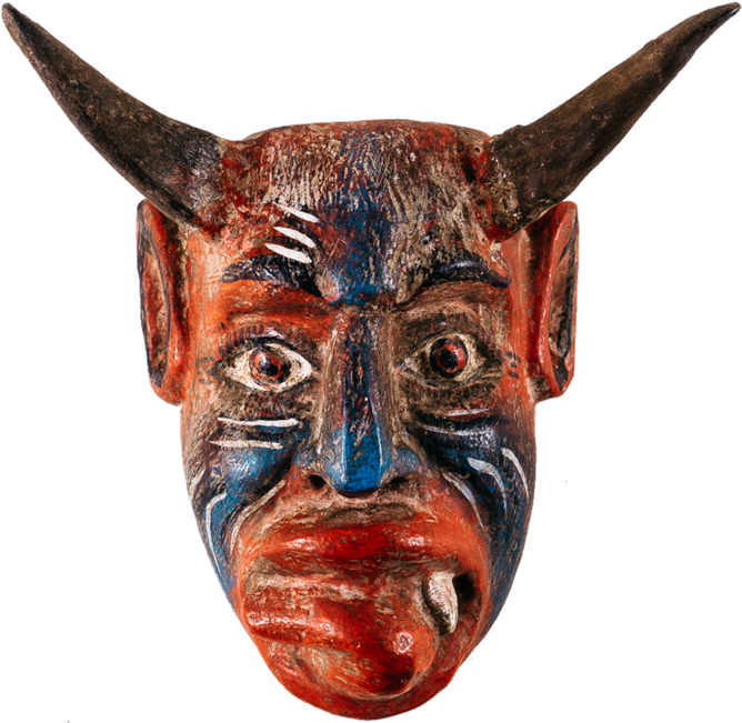Carved Devil Mask With Horns (1000x1000), Png Download