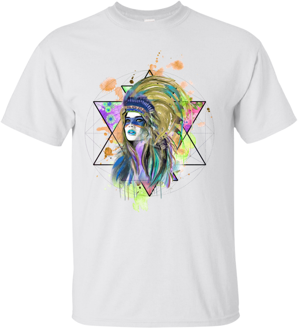 Watercolor Headdress Classic T-shirt - Crew Neck (1155x1155), Png Download