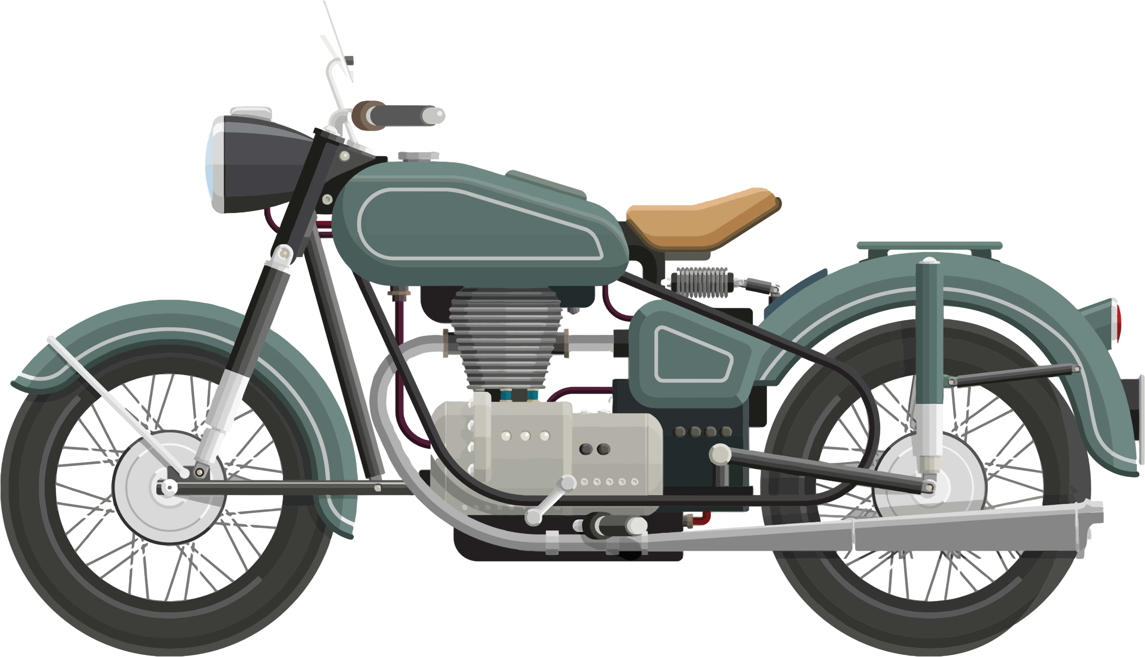 Image Library Stock Flat Shaded Classic Big Image Png - Motorcycle Flat Vector Png (2287x1313), Png Download