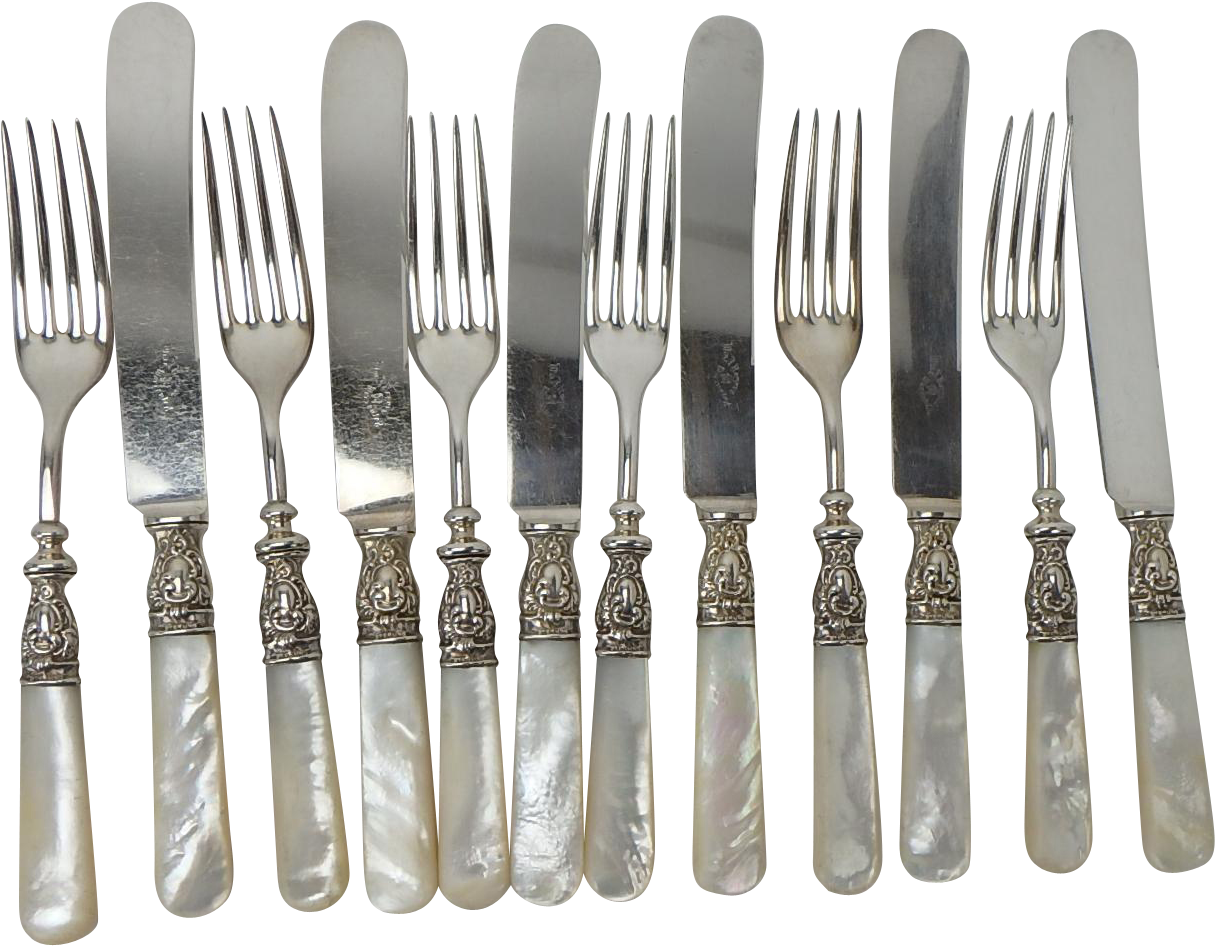 Antique Mother Of Pearl And Sterling Knives And Forks, - Knife (1214x1214), Png Download