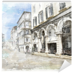 Drawing Street Watercolor - Tranh Vẽ Đường Phố (400x400), Png Download