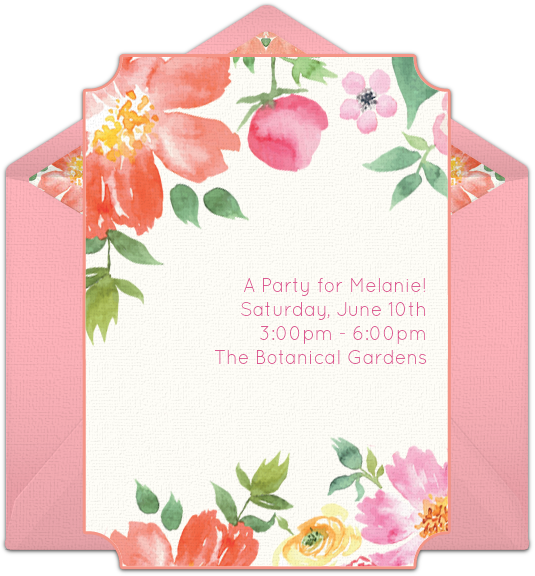 Watercolor Bouquet Online Invitation - Spring Theme Party Invitations (650x650), Png Download