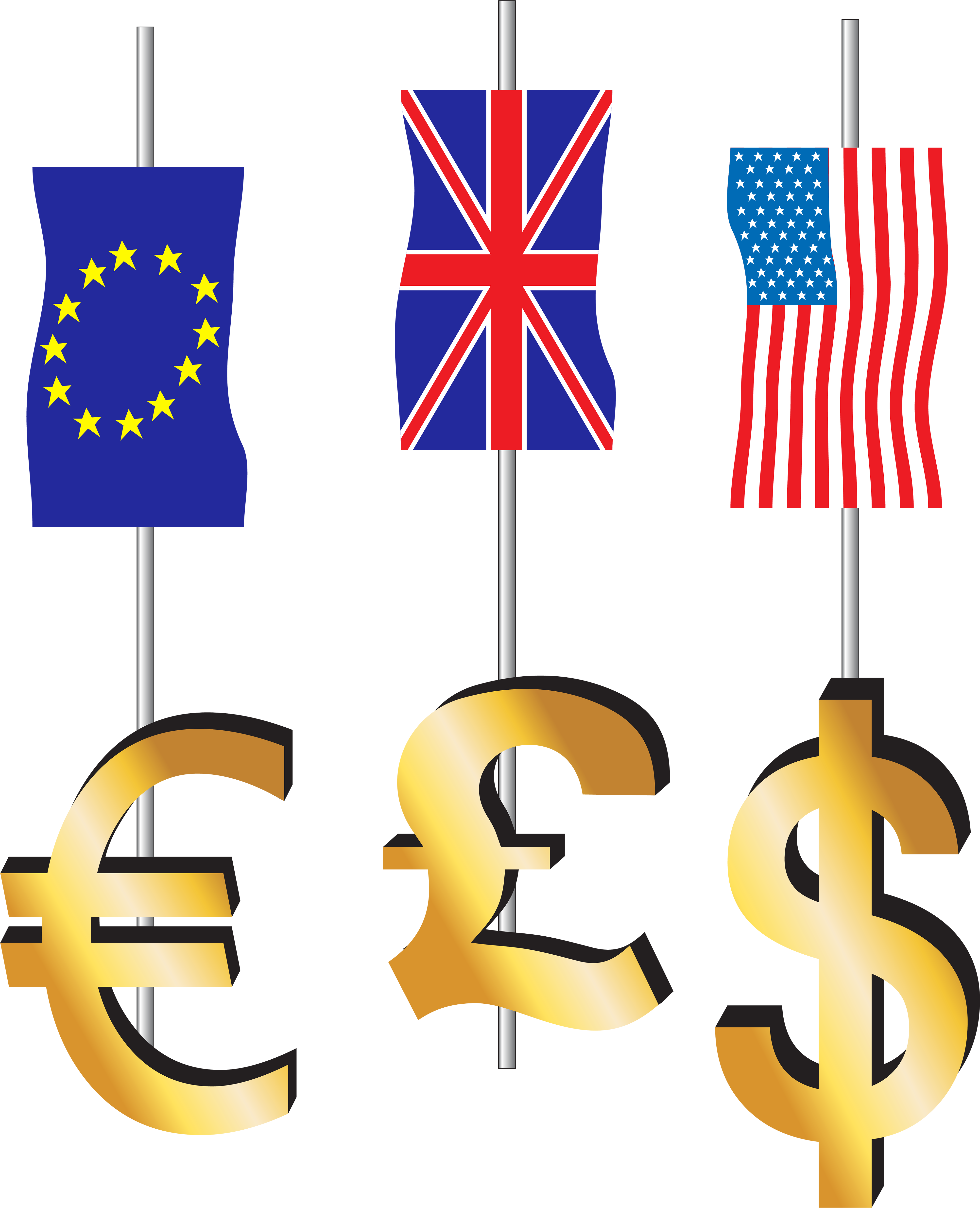 Euro Pound Dollar Signs And Flags Png Clipart - Pound Euro And Dollar (4058x5000), Png Download