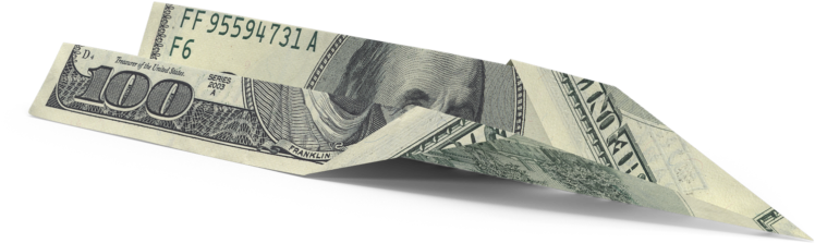 100 Dollar Bill Paper Airplane - Cash (1020x1020), Png Download