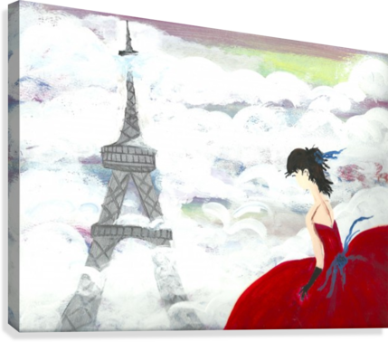 Eiffel Tower In The Clouds Canvas Print - Painting (429x378), Png Download