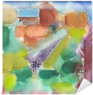 Watercolor Avantgarde Autos Artwork With Village Landscape - Modern Art (400x400), Png Download