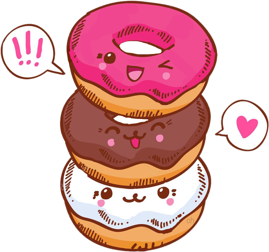 Donuts Cute Kawaii Yummy Food Tumblr - Donut Worry, Be Happy Kawaii Journal Notebook: 100+ (904x849), Png Download