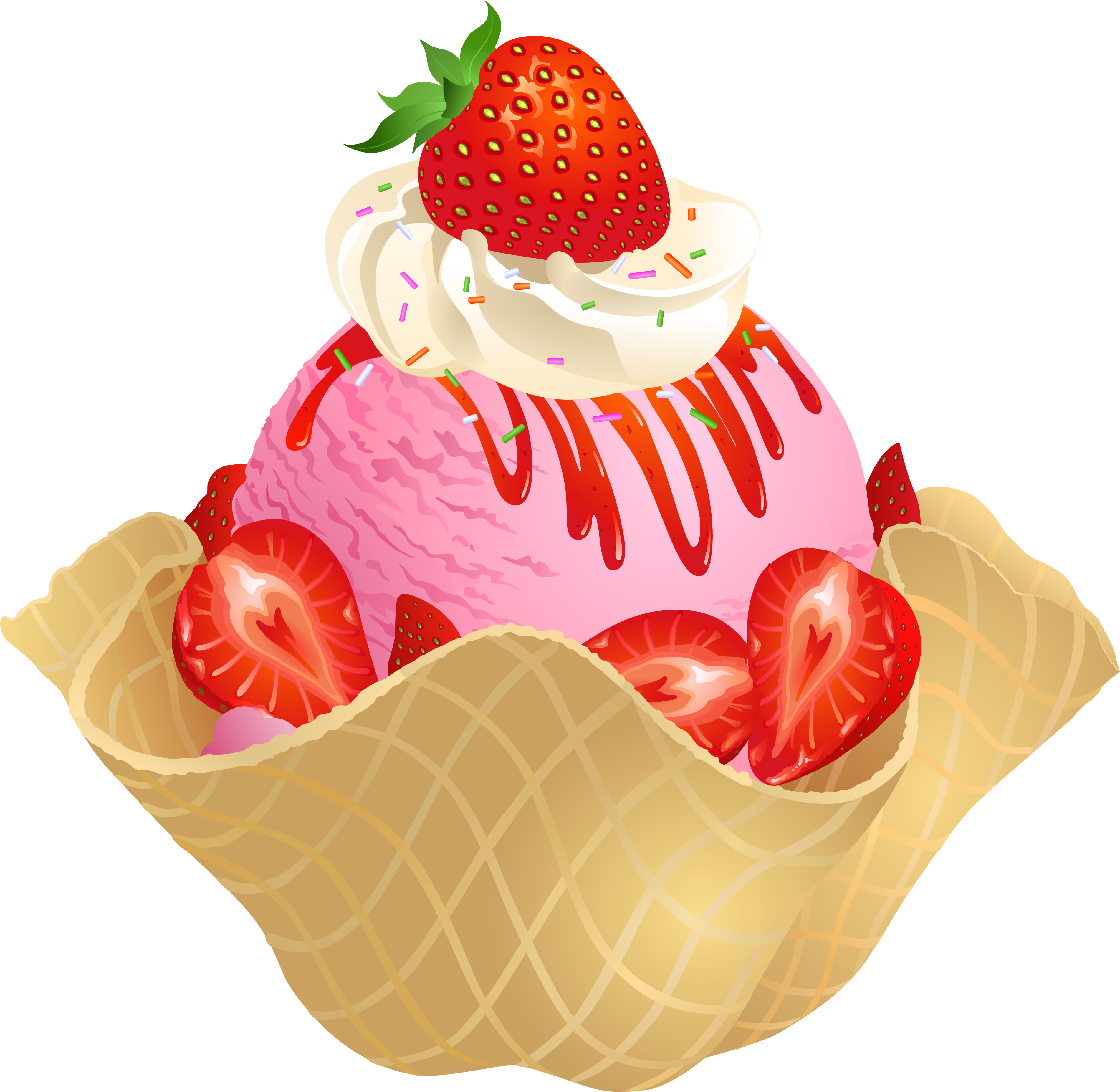 Waffle Clipart Transparent - Strawberry Ice Cream Png (3954x3835), Png Download