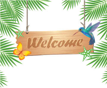Welcome Wooden Hanging With Tropical Leaves, Welcome, - Welcome Tropical (360x360), Png Download
