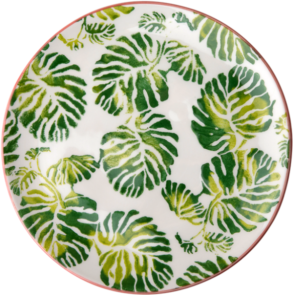 Ceramic Dessert Plate Tropical Leaf Print By Rice Dk - Plate (1000x1000), Png Download