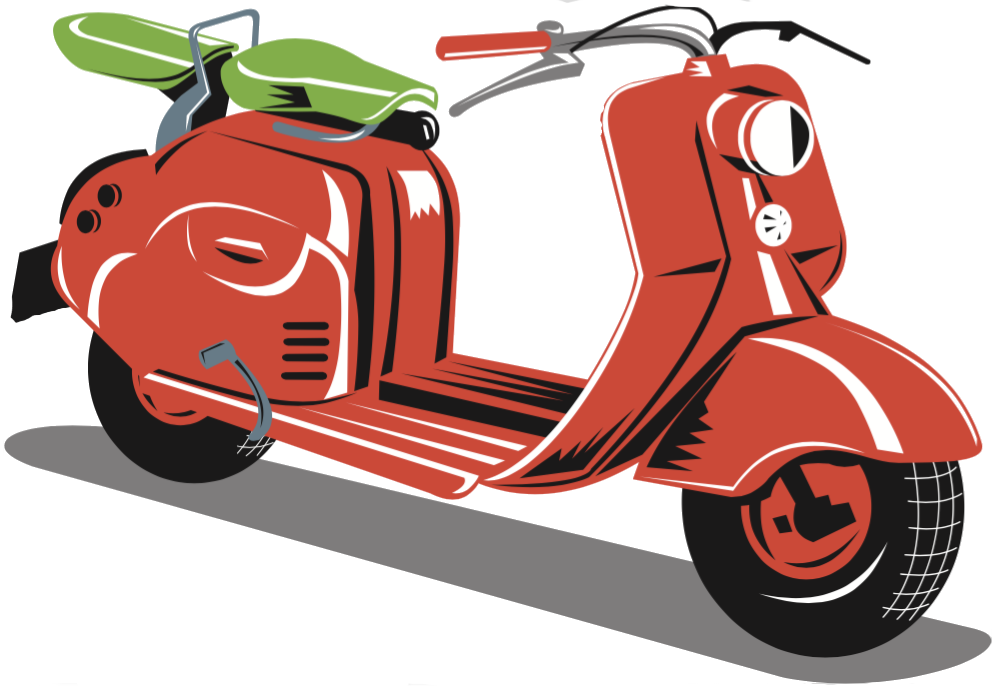 Moped Drawing Vespa - Vintage Motor Scooter Retro Shower Curtain (993x686), Png Download