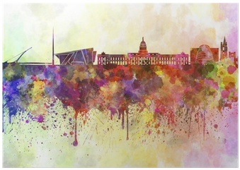 Dublin Skyline In Watercolor Background Poster • Pixers® - Art Print: Paulrommer's Dublin Skyline In Watercolor (400x400), Png Download