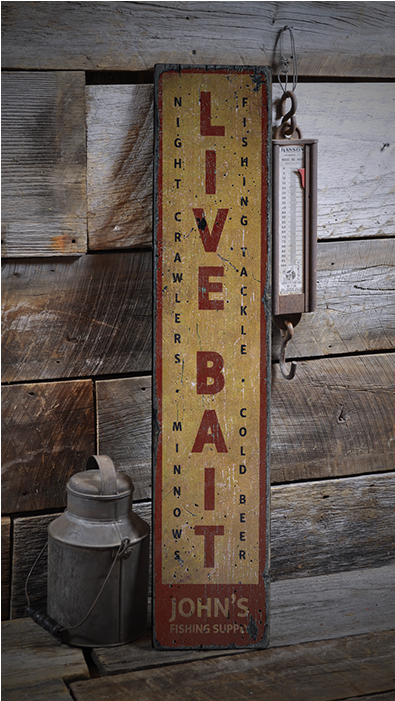 Live Bait, Vertical Bait Shop, Custom - Vertical Groceries Wooden Sign - 7.25 X 36 Inches (700x700), Png Download