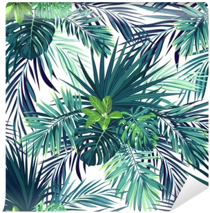 Seamless Hand Drawn Botanical Exotic Vector Pattern - Exotis Palm Blad Tecknat (400x400), Png Download