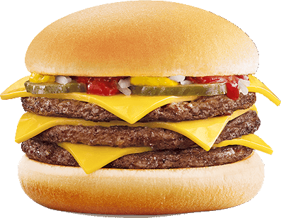 Triple Cheeseburger - Mcdonalds Hamburger And Fries (397x308), Png Download