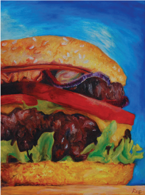 Cheeseburger Oil Painting - Oil Painting (800x651), Png Download