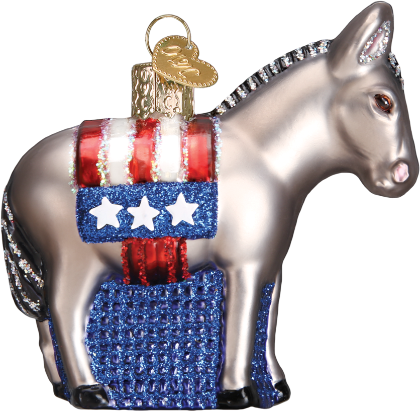 Old World Christmas Democratic Donkey Glass Ornament (950x950), Png Download