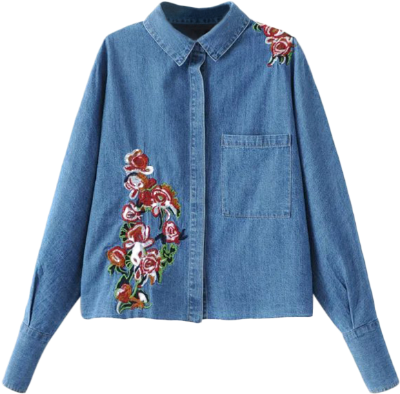 Png Black And White Library Oversized Embroidered Denim - Embroidered Denim Shirt (600x798), Png Download