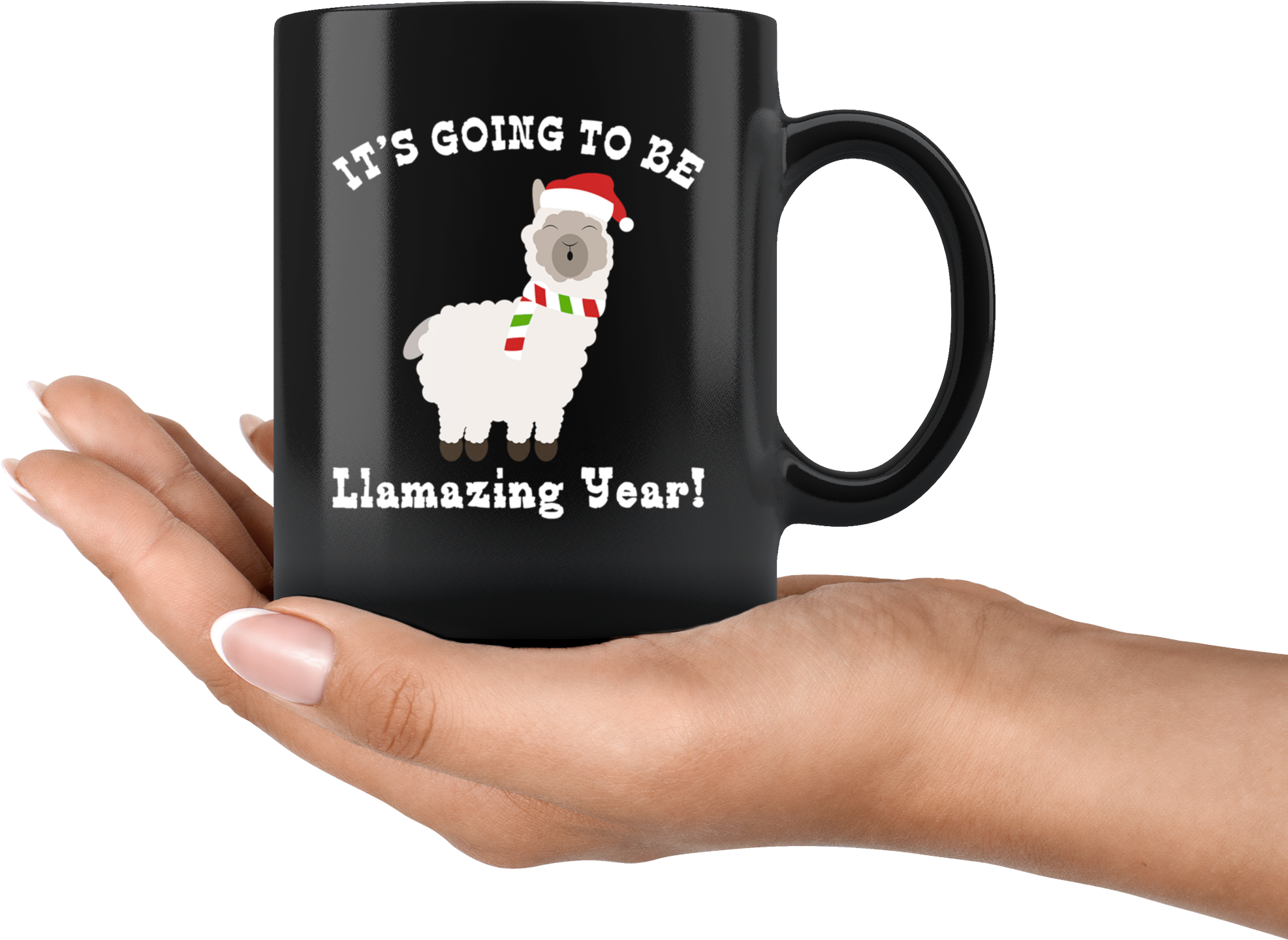 Happy New Years Eve Llama Santas Hat Going To Be Llamazing - Mug (2000x2000), Png Download