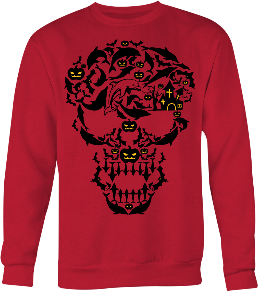 Halloween Skull Dolphin - Long-sleeved T-shirt (1024x1024), Png Download
