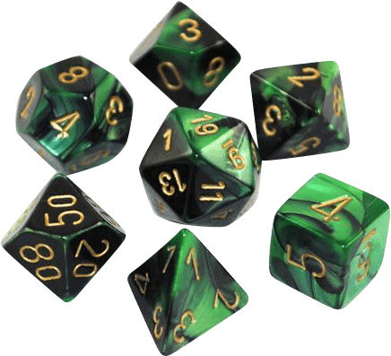 Gemini Polyhedral Black Green Gold X7 - Green Black Rpg Dice (709x709), Png Download