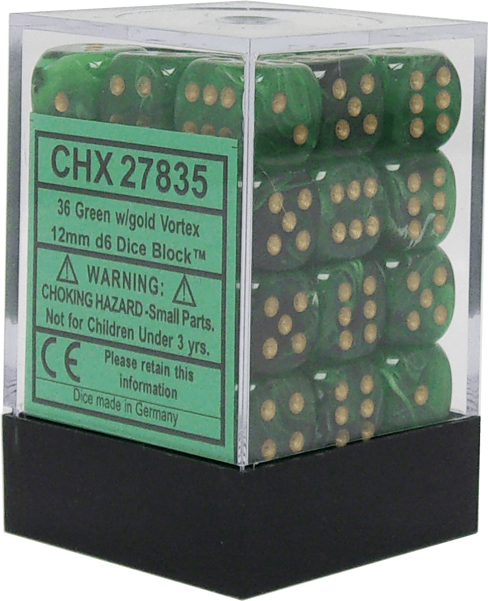 Vortex Green With Gold 12mm D6 - Dice Game (1512x1800), Png Download