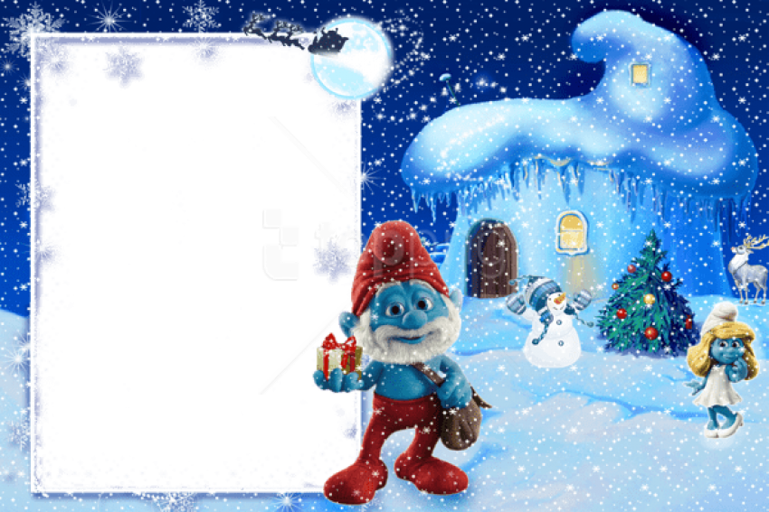 Free Png Best Stock Photos Winter Holiday Kids Png - Smurfs Frame Png (850x567), Png Download