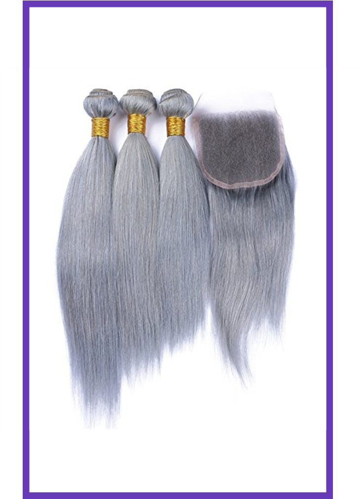 Ruma Hair Pure Gray Hair Weave 3 Bundles With 4×4 Lace - Color De Pel Gris (735x1100), Png Download
