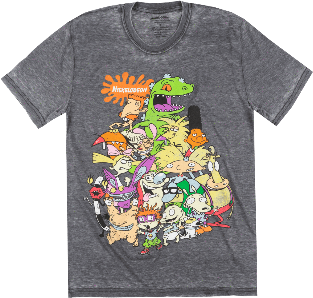 Nickelodeon Cartoon Characters T-shirt Distressed Grey - Nicktoons T Shirt (1043x1000), Png Download