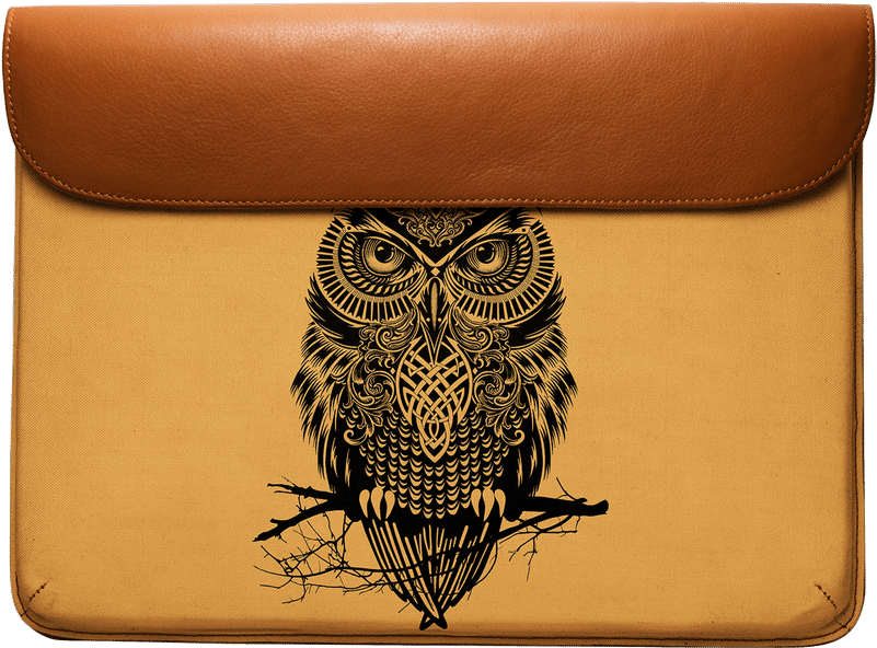 Dailyobjects Warrior Owl Real Leather Envelope Sleeve - Owl With Om Tattoo (800x800), Png Download