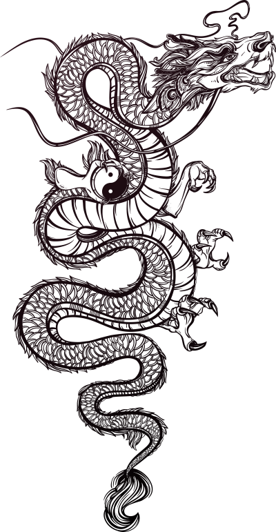Tattoo Chinese Illustration Dragon Vector Hand Painted - Chino Dragon Tattoo (400x771), Png Download