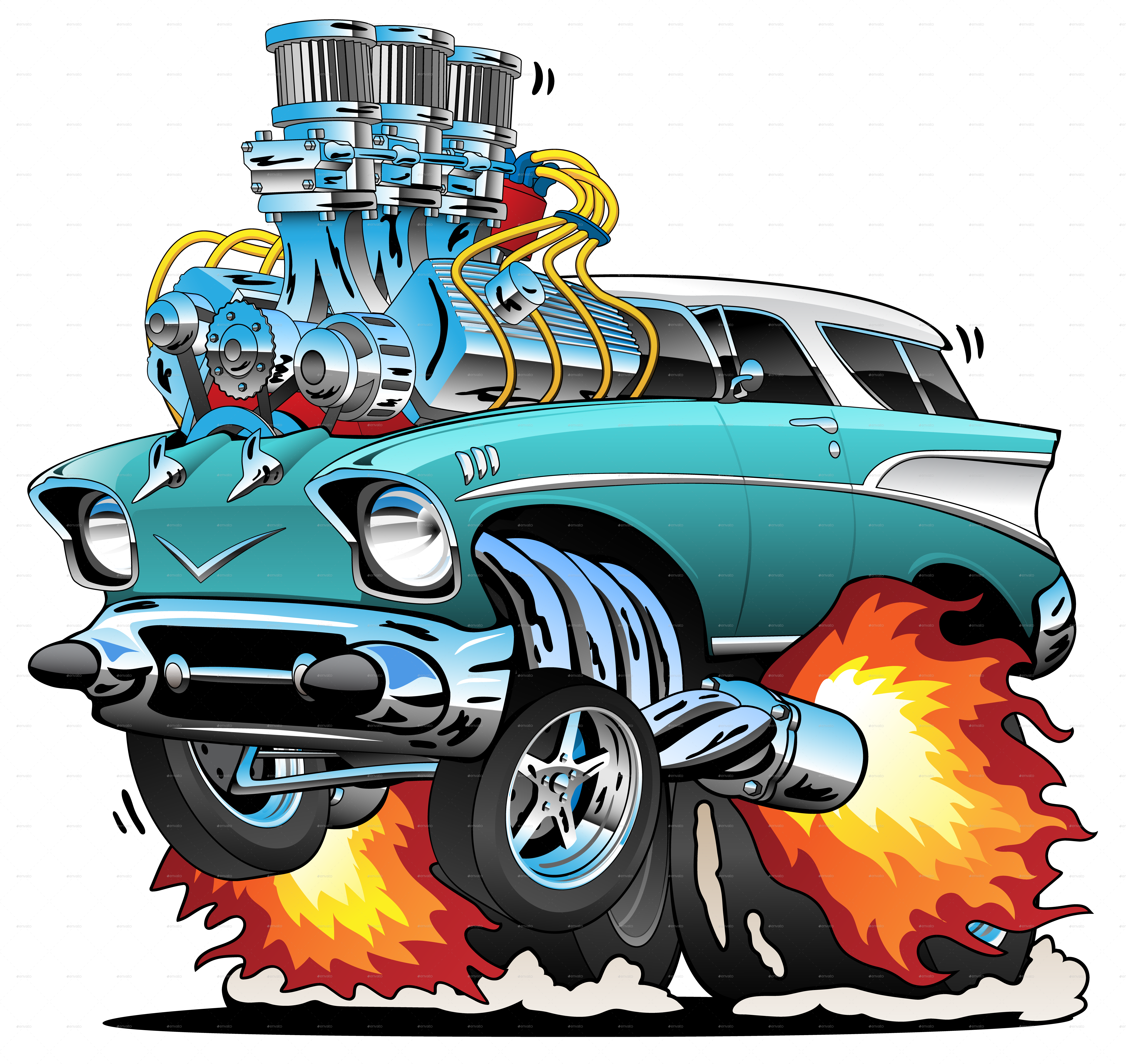 57 V2 57 V2 - Muscle Car Hot Rod Cartoon Car (6743x6385), Png Download
