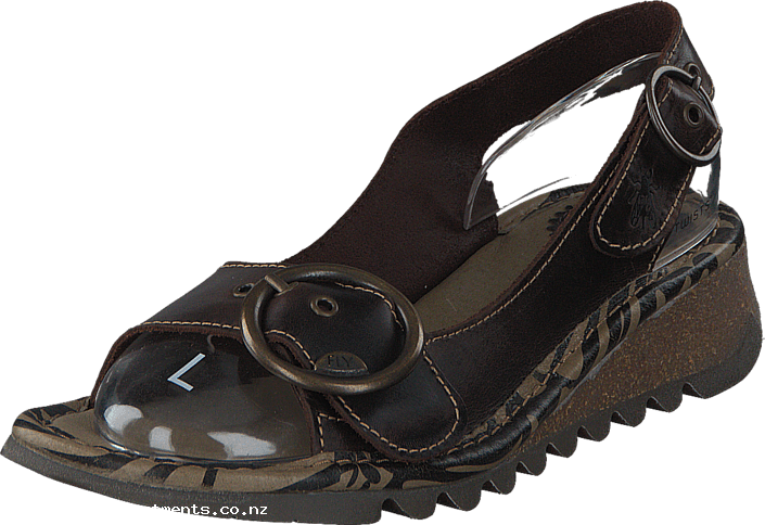 Fly London Tram Bridle Dk Brown 50020-07 Womens Leather - Slide Sandal (705x484), Png Download