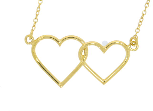 9ct Yellow Gold Double Heart Pendant & Chain - Necklace (800x488), Png Download