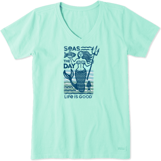 Women's Seas The Day Mermaid Crusher - Life Is Good Shirt Book (570x570), Png Download