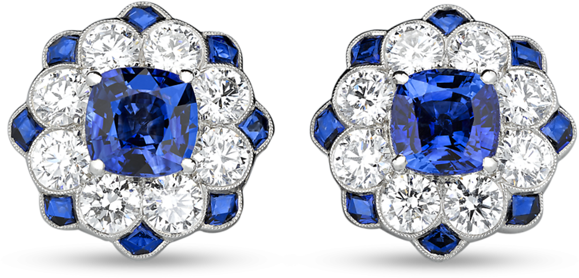 Blue Sapphire And Diamond Earrings, - Earrings (1351x1080), Png Download