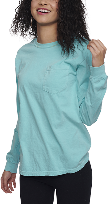 Pigment Dyed Long Sleeve Pocket T-shirt - Girl (600x660), Png Download