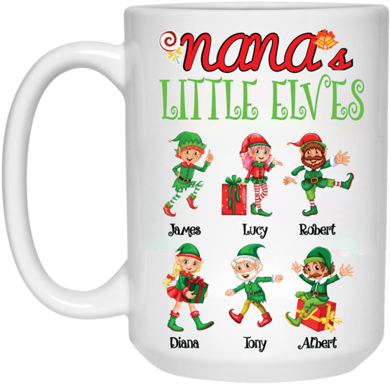 Grandma Nana Little Elves Personalized Ceramic Coffee - Christmas Printed Mugs Png (600x600), Png Download