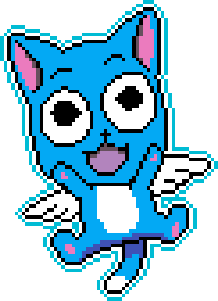 Happy The Dragon Cat - Fairy Tail Happy Pixel Art (1200x1200), Png Download