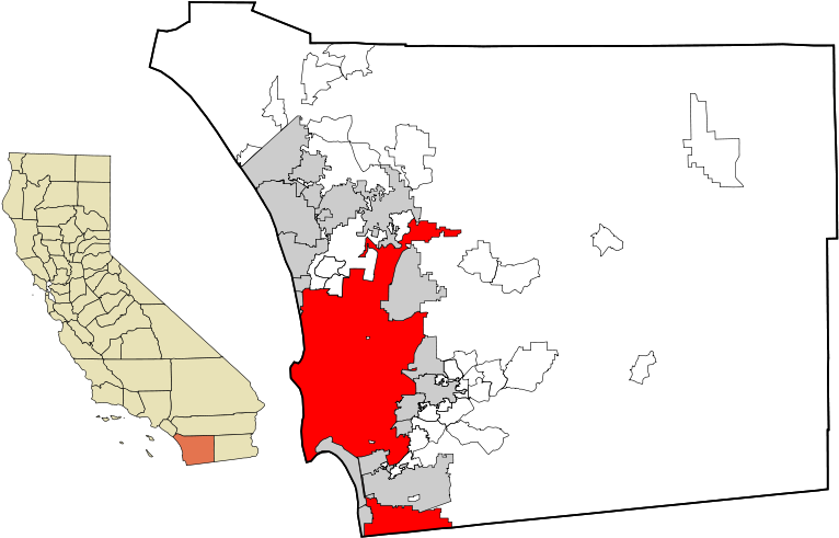 800px-san Diego County California Incorporated And - California Map (800x514), Png Download