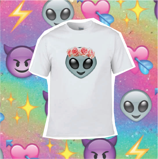 Alien Emoji With Fl Crown Women S Fashion On Carousell - Emoji Wallpapers App (613x617), Png Download