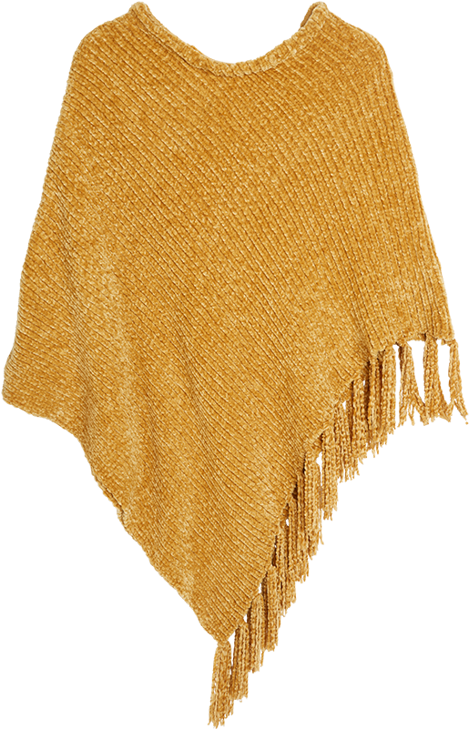 Yellow Poncho With Fringes Yellow - Wool (888x888), Png Download
