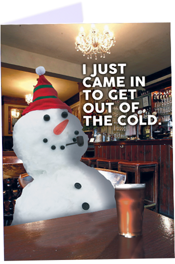 Winter Holiday Card Snowman In Pub Drinking Beer 'i - Snowman (600x600), Png Download