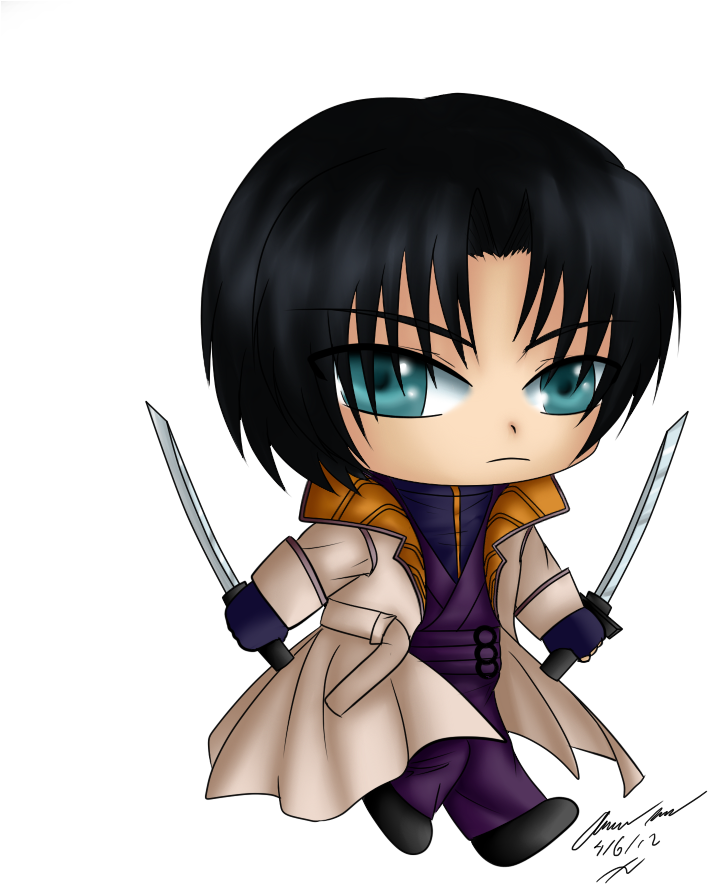 Chibi Version Of Aoshi Shinomori Inversa, Rurouni Kenshin, - Cartoon (891x961), Png Download