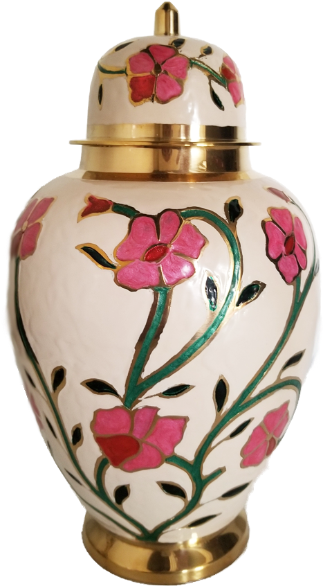 Pink Floral Urn<br>adult Size<br> - Cosmetics (502x900), Png Download