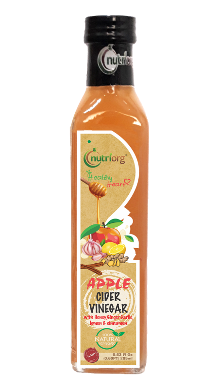 Nutriorg Healthy Heart Apple Cider Vinegar With Honey,ginger, - Glass Bottle (600x800), Png Download