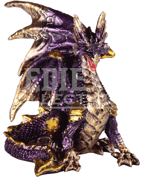 Small Seated Amethyst And Gold Dragon Statue - Air Dragon Figurines (585x585), Png Download