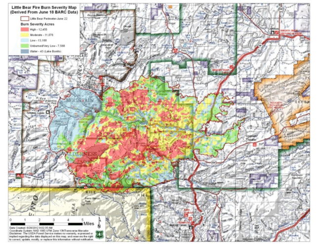 Burn Severity Map For The Little Bear Fire On 27 June - Atlas (850x494), Png Download