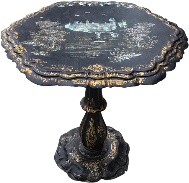 Exceptional Victorian Papier-mache Table With Mother - Antique (710x686), Png Download